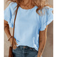 Verena Light Blue Crinkled Cotton Gauze Ruffle Sleeve Blouse