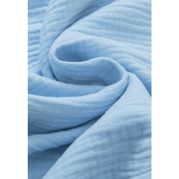 Verena Light Blue Crinkled Cotton Gauze Ruffle Sleeve Blouse