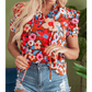 REDUCED!!!  Danica Flower Print Self Tie Frilled Collar Puff Sleeve Blouse  REDUCED!!!