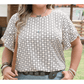 Becca Jo Khaki PLUS SIZE Geometric Print Ruffled Sleeve Blouse