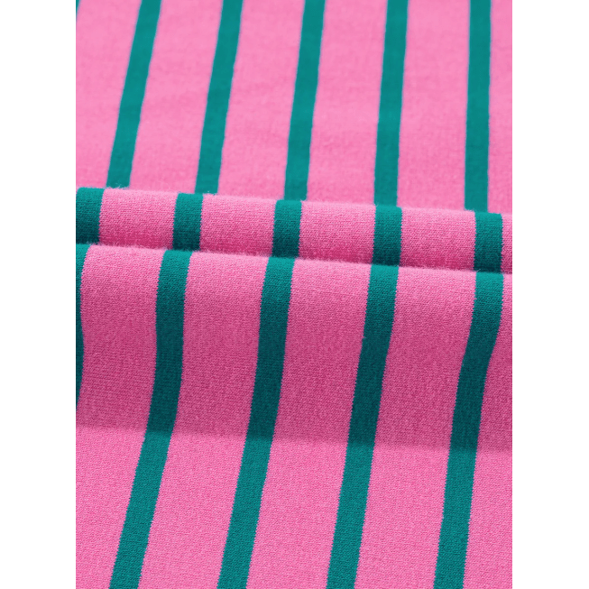 Daniella Pink Stripe Collared V Neck Puff Sleeve Shift PLUS SIZE T Shirt Dress with Pockets