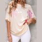 Dovie Apricot Flower Patched Exposed Stitching Trim Crew Neck Loose Tee