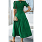Freya Dark Green Textured Smocked Puff Short Sleeve High Waist Long Dress