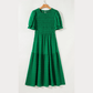Freya Dark Green Textured Smocked Puff Short Sleeve High Waist Long Dress