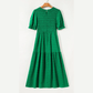 Freya Dark Green Textured Smocked Puff Short Sleeve High Waist Long Dress
