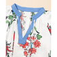 Marleigh White Floral Print Contrast V Neck Tassel Tie Lace Detail Short Sleeve Blouse