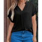 Jackee Black Notched Neck Batwing Sleeve Lightweight Blouse