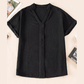 Jackee Black Notched Neck Batwing Sleeve Lightweight Blouse