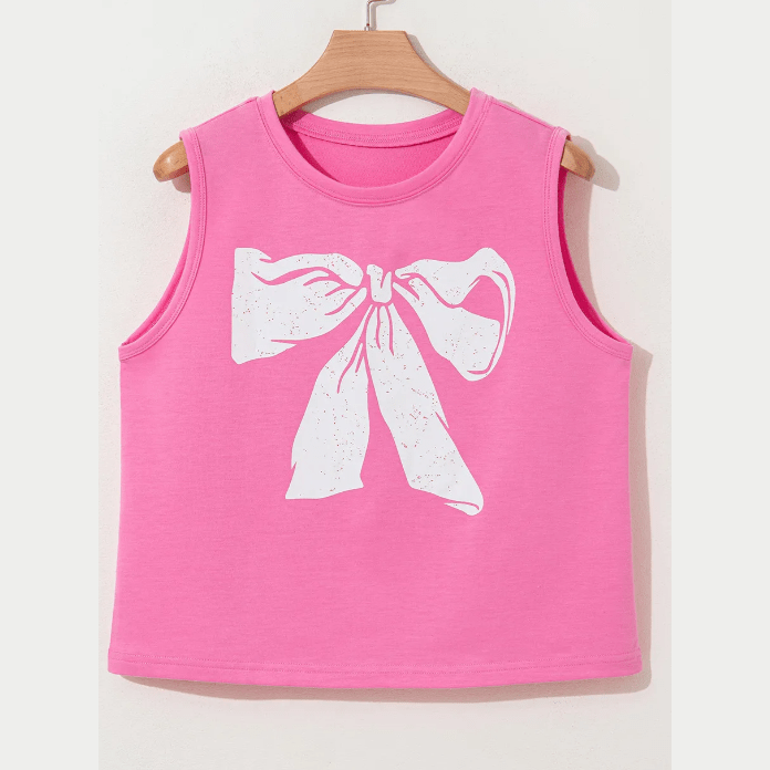 RTS Juni Sachet Pink Bow Print Boxy Fit Tank Top