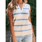 Kyndell Sky Blue Stripe Split V Neck Collared Ribbed Sweater Vest