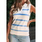 Kyndell Sky Blue Stripe Split V Neck Collared Ribbed Sweater Vest