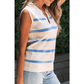 Kyndell Sky Blue Stripe Split V Neck Collared Ribbed Sweater Vest