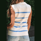 Kyndell Sky Blue Stripe Split V Neck Collared Ribbed Sweater Vest