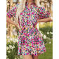 Talisha Pink Floral Puff Short Sleeve V Neck Mini Dress