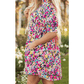 Talisha Pink Floral Puff Short Sleeve V Neck Mini Dress