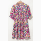 Talisha Pink Floral Puff Short Sleeve V Neck Mini Dress