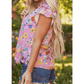 Marlene Pink Flutter Sleeve V Neck Floral Top