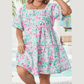 Amberly White Floral Print Ric-rac Trim Square Neck PLUS SIZE Mini Dress