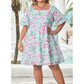 Amberly White Floral Print Ric-rac Trim Square Neck PLUS SIZE Mini Dress