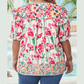 Lally Pink PLUS SIZE Floral Print Striped Trim V Neck Blouse
