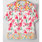 Lally Pink PLUS SIZE Floral Print Striped Trim V Neck Blouse