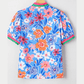 RTS Floral Colorblock Edge Puff Sleeve Split Neck Blouse