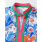 RTS Floral Colorblock Edge Puff Sleeve Split Neck Blouse
