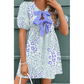 Regan Floral Contrast Purple Bow Puff Sleeve Mini Dress