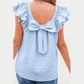 Stephany Beau Blue Textured Bow Knot Frilled Butterfly Sleeve Blouse