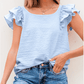 Stephany Beau Blue Textured Bow Knot Frilled Butterfly Sleeve Blouse