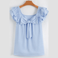 Stephany Beau Blue Textured Bow Knot Frilled Butterfly Sleeve Blouse