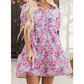 Adara Pink Floral Collared Half Placket Short Sleeve Loose Dress