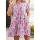 Adara Pink Floral Collared Half Placket Short Sleeve Loose Dress