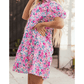 Adara Pink Floral Collared Half Placket Short Sleeve Loose Dress