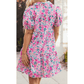 Adara Pink Floral Collared Half Placket Short Sleeve Loose Dress