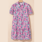 Adara Pink Floral Collared Half Placket Short Sleeve Loose Dress
