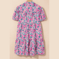 Adara Pink Floral Collared Half Placket Short Sleeve Loose Dress