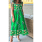 Sophy Green Floral Print Contrast Trim Knotted Straps Midi Dress