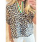 Brea Khaki Leopard Color Block Contrast Striped V Neck Half Sleeve Loose Fit Blouse