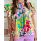 Colette Multicolour Abstract Print Pleated Flutter Sleeve Blouse