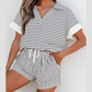 Dakota Black Stripe V Neck Tee and Casual Short Set
