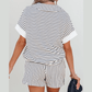 Dakota Black Stripe V Neck Tee and Casual Short Set