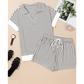 Dakota Black Stripe V Neck Tee and Casual Short Set
