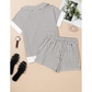 Dakota Black Stripe V Neck Tee and Casual Short Set