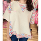 Mayella Beige Floral Patchwork Chest Pocket Wide Sleeve Waffle T Shirt