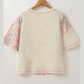 Mayella Beige Floral Patchwork Chest Pocket Wide Sleeve Waffle T Shirt