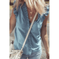 Elise Beau Blue Frilly Ruffle Trim V Neck Chambray Top