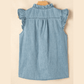 Elise Beau Blue Frilly Ruffle Trim V Neck Chambray Top