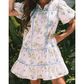 RTS Pink Floral Striped Print Contrast Trim Tie Split Neck Mini Dress
