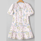 RTS Pink Floral Striped Print Contrast Trim Tie Split Neck Mini Dress